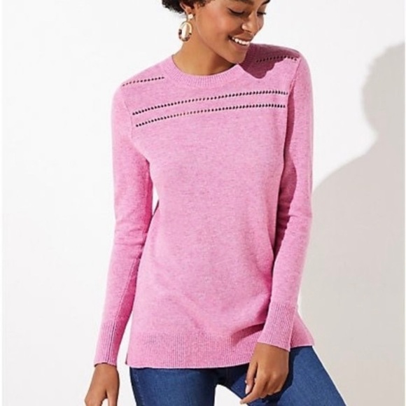 ❌SOLD❌NWT Ann Taylor LOFT Pink wool Sweater Soft Stitched Yoke Tunic size medium - Picture 1 of 10
